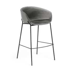 LAFORMA Zadine barstol - grå/sort fløjlstof/stål, m. armlæn