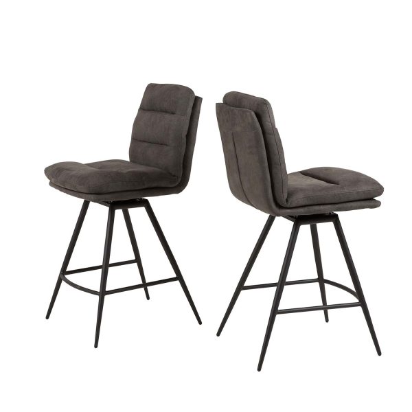 CANETT Comforto barstol, m. ryglæn og sæde - grå polyester og sort metal