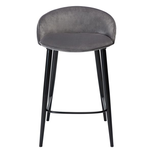 DAN-FORM Dual barstol, m. ryglæn og fodstøtte - grå velour og sort stål
