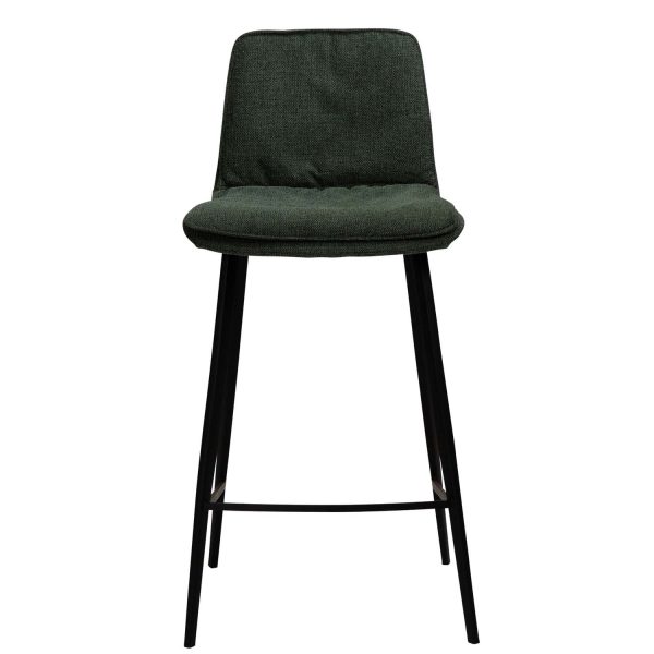 DAN-FORM Fierce barstol, m. ryglæn og fodstøtte - grøn stof og sort metal