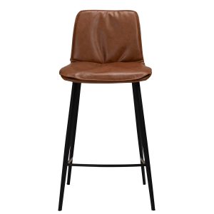 DAN-FORM Fierce barstol, m. ryglæn og fodstøtte - lysebrun kunstlæder og sort stål