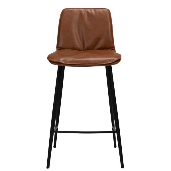 DAN-FORM Fierce barstol, m. ryglæn og fodstøtte - lysebrun kunstlæder og sort stål