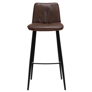 DAN-FORM Fierce barstol, m. ryglæn og fodstøtte - vintage brun kunstlæder og sort stål