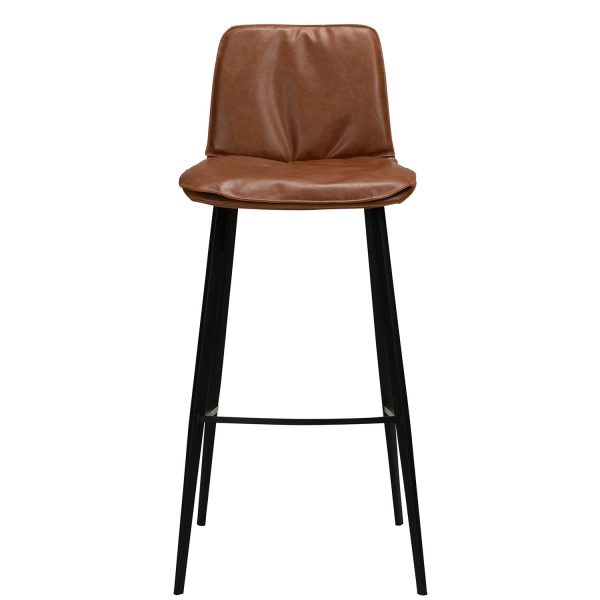 DAN-FORM Fierce barstol, m. ryglæn og fodstøtte - vintage lysebrun kunstlæder og sort stål