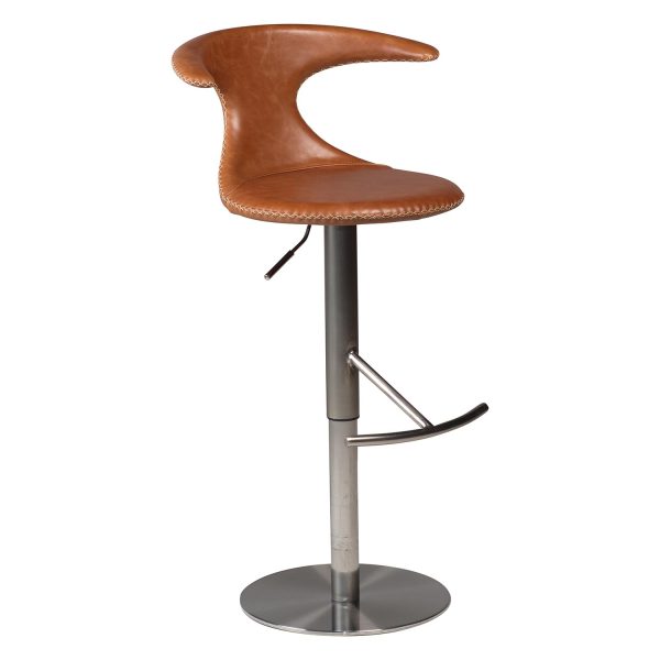 DAN-FORM Flair barstol, m. ryglæn og fodstøtte - lysesbrun læder og børstet stål