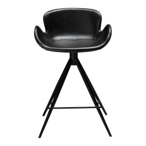 DAN-FORM Gaia barstol, m. ryglæn og fodstøtte - vintage sort kunstlæder og sort stål