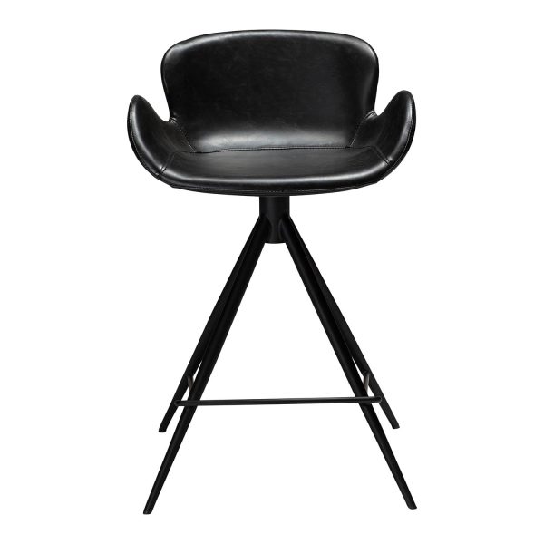 DAN-FORM Gaia barstol, m. ryglæn og fodstøtte - vintage sort kunstlæder og sort stål