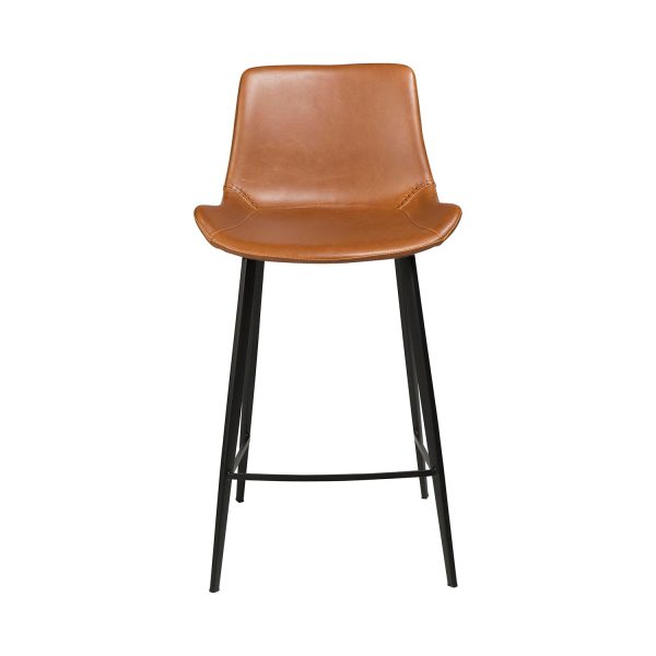 DAN-FORM Hype barstol, m. ryglæn og fodstøtte - lysebrun kunstlæder og sort stål