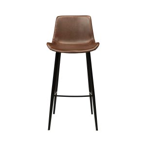 DAN-FORM Hype barstol, m. ryglæn og fodstøtte - vintage brun kunstlæder og sort stål