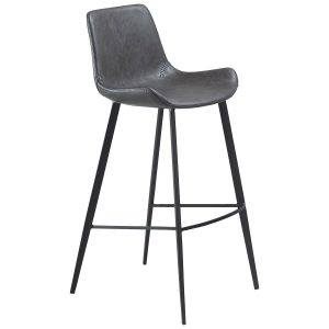 DAN-FORM Hype barstol, m. ryglæn og fodstøtte - vintage grå kunstlæder og sort stål