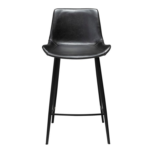 DAN-FORM Hype barstol, m. ryglæn og fodstøtte - vintage sort kunstlæder og sort stål