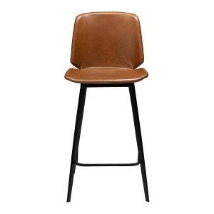 DAN-FORM Swing barstol, m. ryglæn og fodstøtte - vintage lysebrun kunstlæder og sort stål
