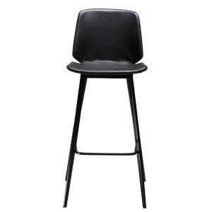 DAN-FORM Swing barstol, m. ryglæn og fodstøtte - vintage sort kunstlæder og sort stål
