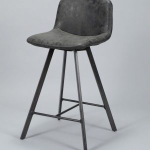 FURBO barstol, m. ryglæn og fodstøtte - sort kunstlæder og metal - OUTLET