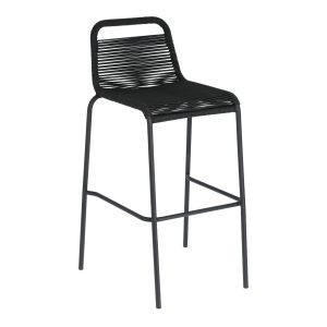 LAFORMA Black Glenville barstol til haven, m. ryglæn og fodstøtte - sort reb og stål (100cm)
