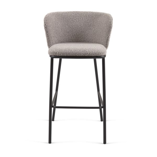 LAFORMA Ciselia barstol, m. ryglæn og fodstøtte - grå shearling stof og sort stål