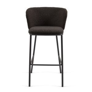 LAFORMA Ciselia barstol, m. ryglæn og fodstøtte - sort shearling stof og sort stål