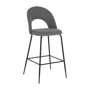 LAFORMA Mahalia barstol, m. ryglæn og fodstøtte - lysegrå stof og sort metal