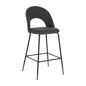 LAFORMA Mahalia barstol, m. ryglæn og fodstøtte - mørkegrå stof og sort metal