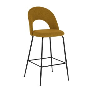 LAFORMA Mahalia barstol, m. ryglæn og fodstøtte - sennepsgul stof og sort metal