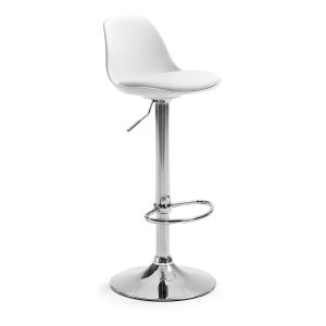 LAFORMA Orlando-T barstol, m. ryglæn og fodstøtte - hvid PU og plast/sølv stål