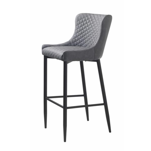UNIQUE FURNITURE Ottowa barstol, m. ryglæn og fodstøtte - grå PU og sort metal
