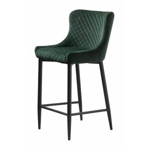 UNIQUE FURNITURE Ottowa barstol, m. ryglæn og fodstøtte - grøn fløjl og sort metal