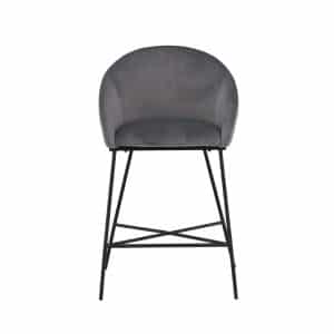 VENTURE DESIGN Velvet barstol, m. ryglæn, armlæn, fodstøtte - mørkegrå fløjl og sort stål