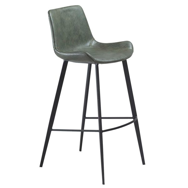 DAN-FORM Hype barstol, m. ryglæn og fodstøtte - vintage grøn kunstlæder og sort stål