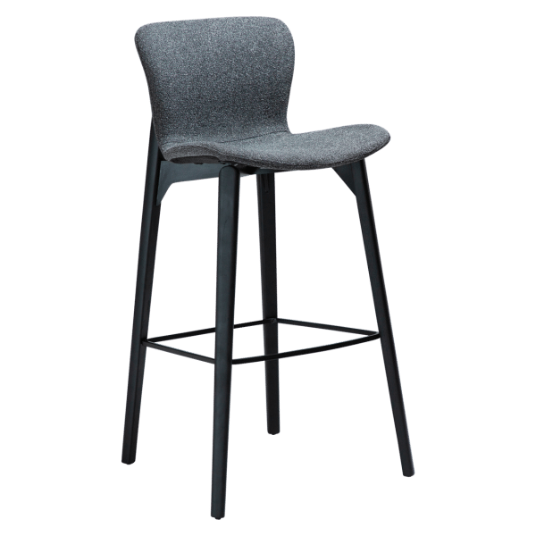 DAN-FORM Paragon barstol, m. ryglæn og fodstøtte - grå bouclé stof og sort asketræ