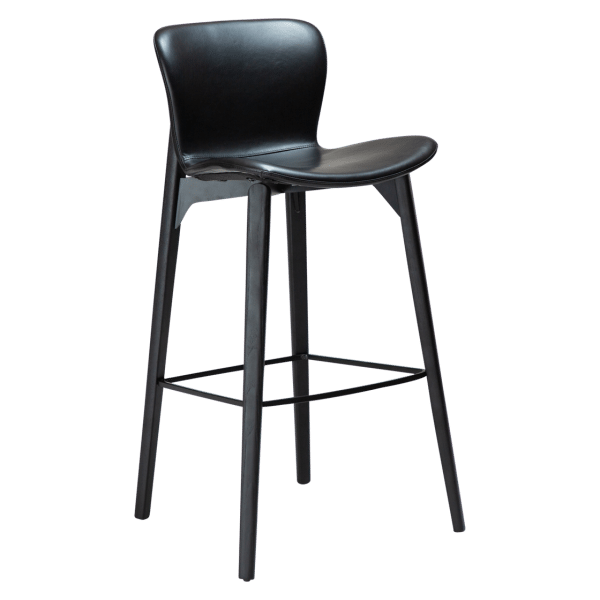 DAN-FORM Paragon barstol, m. ryglæn og fodstøtte - vintage sort kunstlæder og sort asketræ