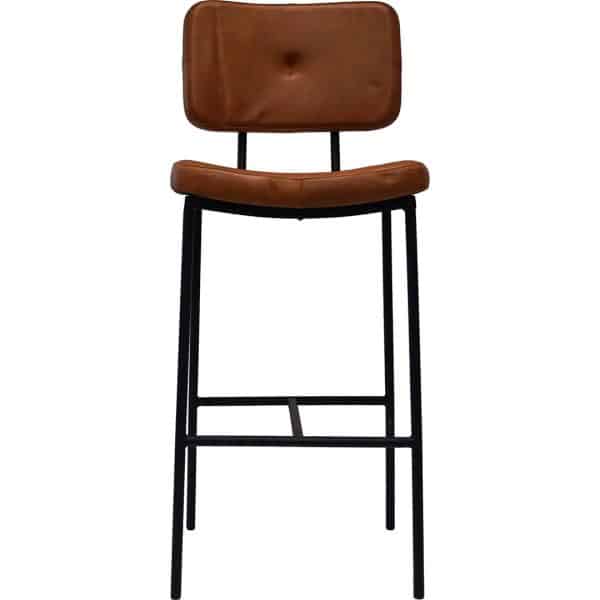 Barstol med firkantet stel og polstret lædersæde-/ryg