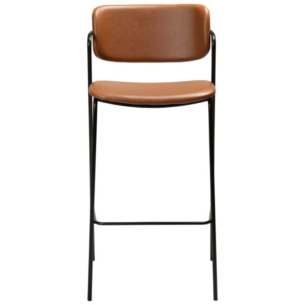 DAN-FORM Zed barstol, m. ryglæn, armlæn og fodstøtte - vintage lysebrun kunstlæder og sort stål