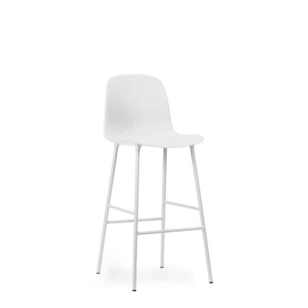 Normann Copenhagen Form Barstol med Ryglæn H75 cm Hvid/Hvid Stål