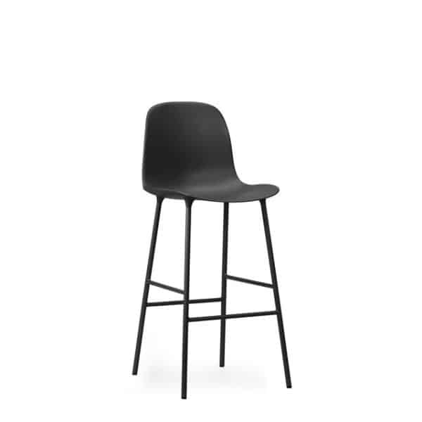 Normann Copenhagen Form Barstol med Ryglæn H75 cm Sort/Sort Stål