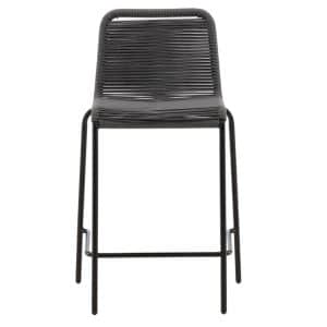VENTURE DESIGN Lindos udendørs barstol, m. ryglæn og fodstøtte - mørkegrå reb og sort stål