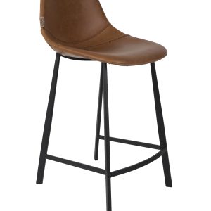 DUTCHBONE Franky barstol, m. ryglæn og fodstøtte - brun PU og sort stål (65cm)