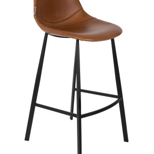 DUTCHBONE Franky barstol, m. ryglæn og fodstøtte - brun PU og sort stål (80cm)