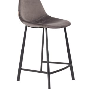 DUTCHBONE Franky barstol, m. ryglæn og fodstøtte - grå fløjl stof og sort stål (65cm)
