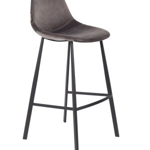 DUTCHBONE Franky barstol, m. ryglæn og fodstøtte - grå fløjl stof og sort stål (80cm)