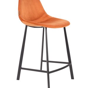 DUTCHBONE Franky barstol, m. ryglæn og fodstøtte - orange fløjl stof og sort stål (65cm)