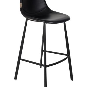 DUTCHBONE Franky barstol, m. ryglæn og fodstøtte - sort PU og sort stål (80cm)