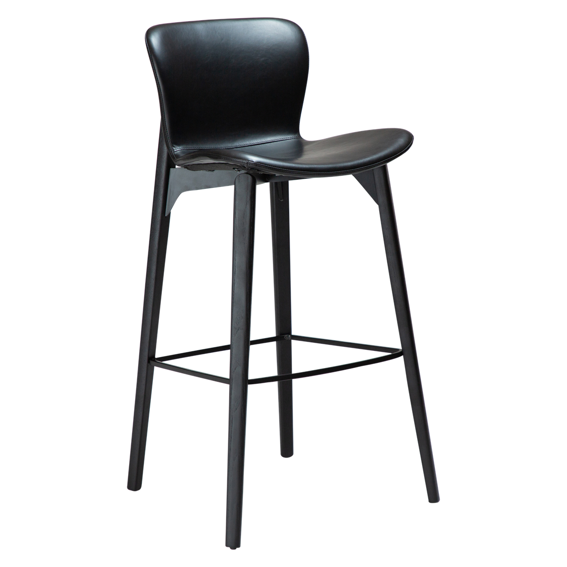 DAN-FORM Paragon barstol, m. ryglæn og fodstøtte - vintage sort kunstlæder og sort asketræ