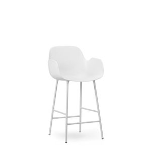 Normann Copenhagen Form Barstol med Ryglæn og Armlæn H65 cm Hvid/Hvid Stål