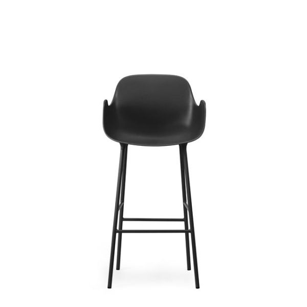 Normann Copenhagen Form Barstol med Ryglæn og Armlæn H75 cm Sort/Sort Stål