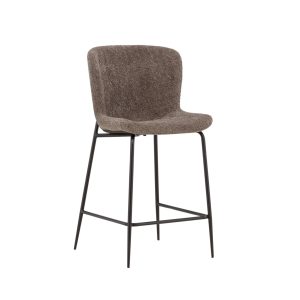 VENTURE DESIGN Modesto barstol, m. ryglæn og fodstøtte - brun bouclé stof og sort stål