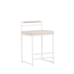 VENTURE DESIGN Opelika barstol, m. ryglæn og fodstøtte - beige polyester fløjl og hvid stål