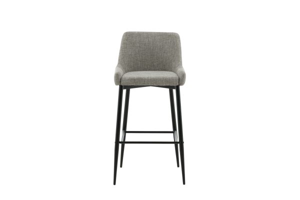 VENTURE DESIGN Plaza barstol, m. ryglæn og fodstøtte - beige polyesterhør og sort stål