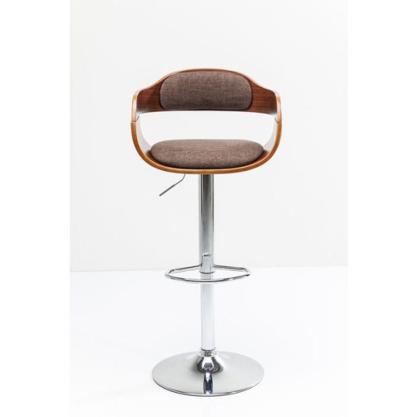 KARE DESIGN Monaco Schoko barstol, m. ryglæn og armlæn - brun polyester/valnøddefinér og krom stål