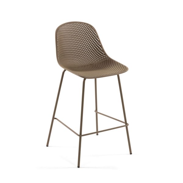 KAVE HOME Quinby barstol m. ryglæn og fodstøtte - beige plast og metal